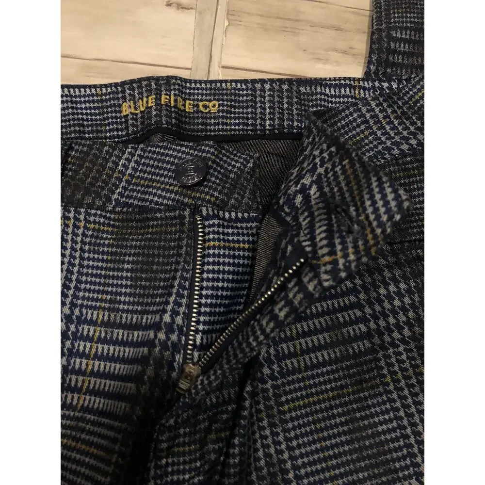 Blue Fire Co Pants Mens 31x29 Plaid Business Chino Blue Career Stretch N240